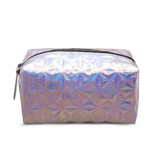 Woman Private Personalized Makeup Brush Case Laser PU Leather Toiletry Bag